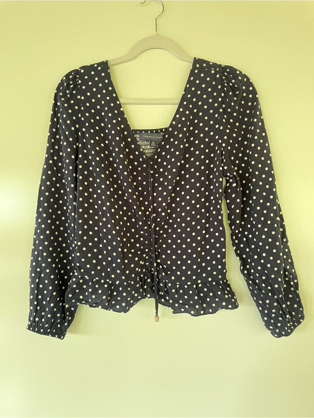 Tommy Hilfiger Polka Dot V-Neck Long Sleeve Top - Navy/White